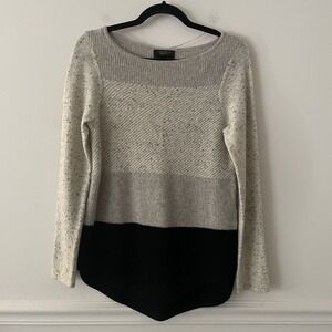 Charter Club 100% Cashmere Color Blocked Speckle Sweater Gray Sz S Quiet Luxury